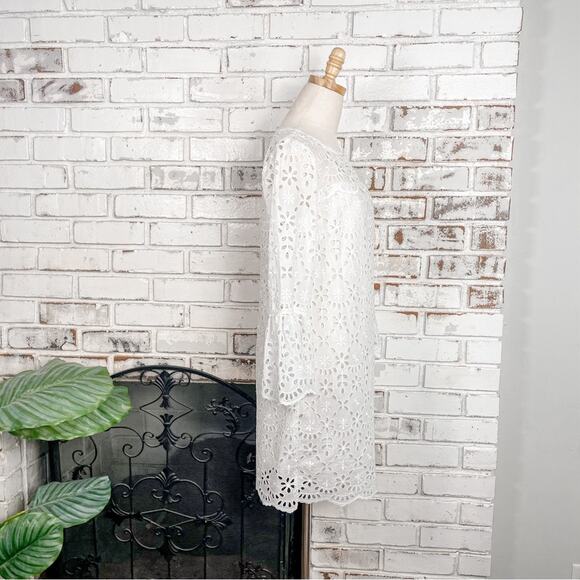 J. Crew White Embroidered Eyelet Lace Bell Sleeves Shift Mini Midi Dress 2 - Picture 6 of 8